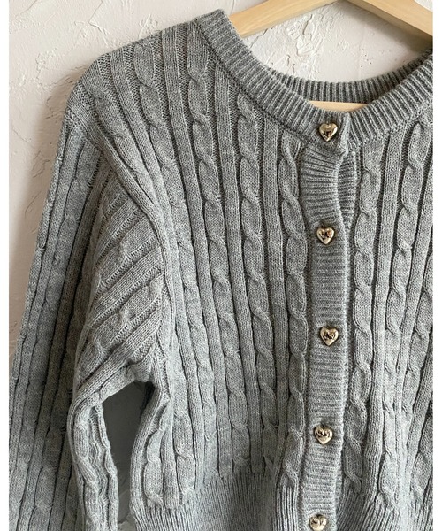 She's Closet（シーズクローゼット）の「長袖ショート丈ハートボタンケーブルニットカーディガン（カーディガン/ボレロ・レディース・杢グレー/アイボリー/ブラック・FREE）」の20枚目の写真