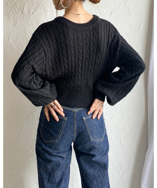 She's Closet（シーズクローゼット）の「長袖ショート丈ハートボタンケーブルニットカーディガン（カーディガン/ボレロ・レディース・杢グレー/アイボリー/ブラック・FREE）」の12枚目の写真