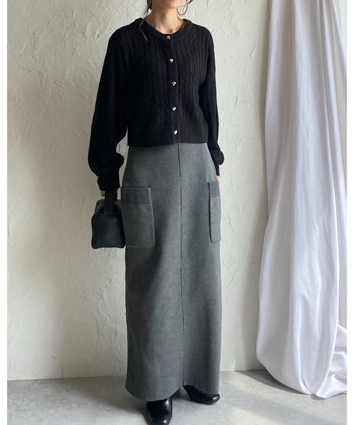 She's Closet（シーズクローゼット）の「長袖ショート丈ハートボタンケーブルニットカーディガン（カーディガン/ボレロ・レディース・杢グレー/アイボリー/ブラック・FREE）」の6枚目の写真