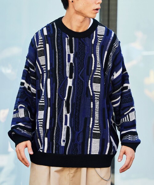 FREAK'S STORE(フリークスストア)の「限定展開 3Dジャガードクルーネックニット / 柄ニット セーター / ビッグシルエット(ニット/セーター・メンズ・ブラウン/ネイビー/ブラック・LARGE/MEDIUM/SMALL)」の17枚目の写真