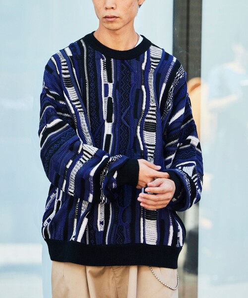 FREAK'S STORE(フリークスストア)の「限定展開 3Dジャガードクルーネックニット / 柄ニット セーター / ビッグシルエット(ニット/セーター・メンズ・ブラウン/ネイビー/ブラック・LARGE/MEDIUM/SMALL)」の18枚目の写真