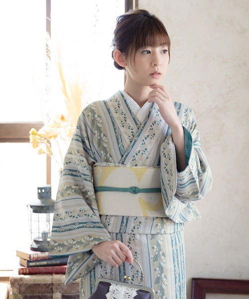 kimonomachi(キモノマチ)の「【完売】レディース 洗える着物2点セット 別コーデ 2点セット 袷着物+京袋帯 M/L サイズ KIMONOMACHI オリジナル アフタヌーンティー(着物・レディース・グレー×ホワイト/ブルーグリーン/マルチ/ブラウン系その他/ベージュ/パープル系その他/ブラウン/ライトグレー・M/L)」の3枚目の写真