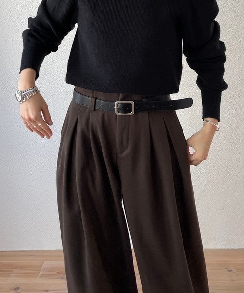 wee9s(ウィークス)の「【2点SET】tuck wide curve pants / タックワイドカーブパンツ (ロープベルトセット)(スラックス・レディース・ブラック/ブラウン/アイボリー/グレー・S/M)」の4枚目の写真