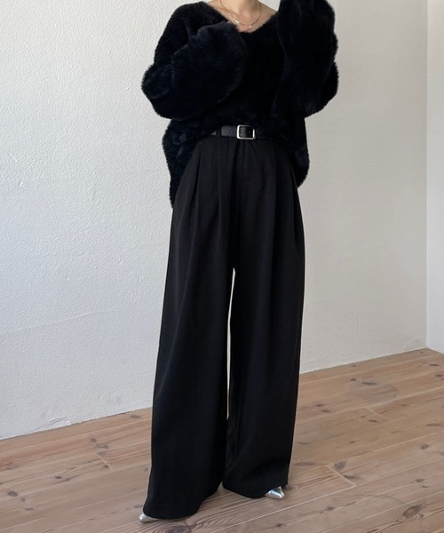 wee9s(ウィークス)の「【2点SET】tuck wide curve pants / タックワイドカーブパンツ (ロープベルトセット)(スラックス・レディース・ブラック/ブラウン/アイボリー/グレー・S/M)」の3枚目の写真
