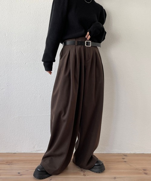 wee9s(ウィークス)の「【2点SET】tuck wide curve pants / タックワイドカーブパンツ (ロープベルトセット)(スラックス・レディース・ブラック/ブラウン/アイボリー/グレー・S/M)」の16枚目の写真