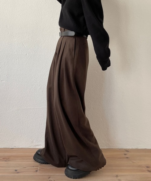 wee9s(ウィークス)の「【2点SET】tuck wide curve pants / タックワイドカーブパンツ (ロープベルトセット)(スラックス・レディース・ブラック/ブラウン/アイボリー/グレー・S/M)」の17枚目の写真