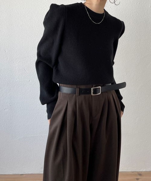wee9s(ウィークス)の「【2点SET】tuck wide curve pants / タックワイドカーブパンツ (ロープベルトセット)(スラックス・レディース・ブラック/ブラウン/アイボリー/グレー・S/M)」の20枚目の写真
