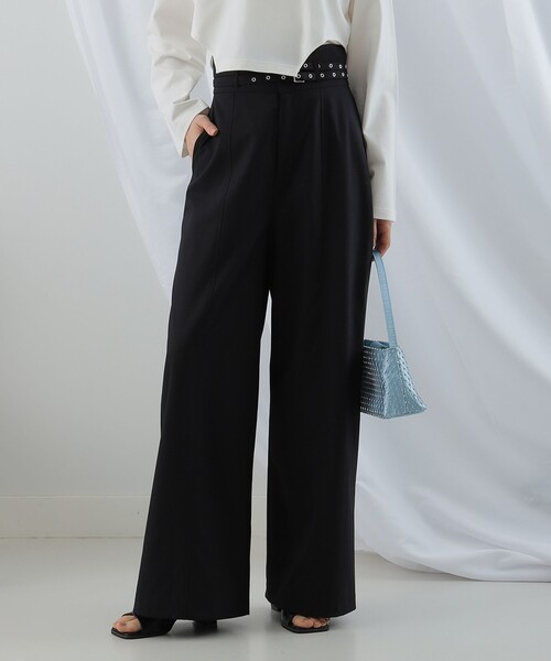 Ray BEAMS(レイビームス)の「Ray BEAMS / ハイウエスト ダブル ベルト パンツ(その他パンツ・レディース・ブラック/ベージュ・0/1)」の2枚目の写真