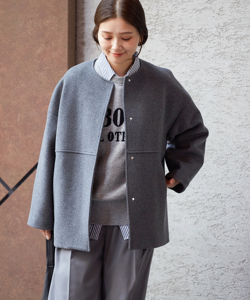 ジャーナルスタンダード　美品　グレー　ショートコート 追加》ノーカラーライトショートコート（ノーカラーコート