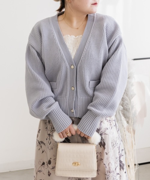 CLETTE(クレット)の「ポケット付きスポンジニットカーディガン(カーディガン/ボレロ・レディース・アイボリー/ラベンダー/ブルー・3L/LL/4L)」の3枚目の写真
