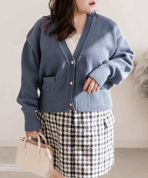 CLETTE(クレット)の「ポケット付きスポンジニットカーディガン(カーディガン/ボレロ・レディース・アイボリー/ラベンダー/ブルー・3L/LL/4L)」の2枚目の写真