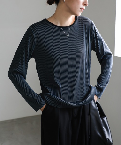 select MOCA(セレクトモカ)の「プリーツストライプトップス(Tシャツ/カットソー・レディース・ホワイト系その他/アイボリー/ブラック/グレー系その他/ライトグレー・FREE)」の5枚目の写真
