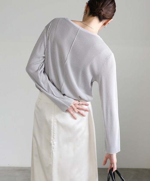 セール】プリーツストライプトップス(Tシャツ/カットソー)|select セール】プリーツストライプトップス(Tシャツ/カットソー)|select