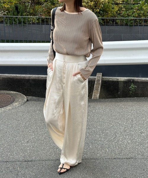 プリーツストライプトップス（Tシャツ/カットソー）｜select