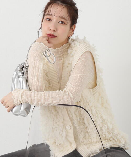 N.（N. Natural Beauty Basic）（エヌエヌナチュラルビューティーベーシック）の「◆ループフリンジルーズニットベスト（ニット/セーター・レディース・アイボリー/ブラック・MEDIUM）」の2枚目の写真