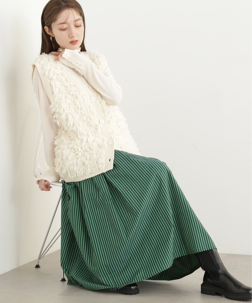 N.（N. Natural Beauty Basic）（エヌエヌナチュラルビューティーベーシック）の「◆ループフリンジルーズニットベスト（ニット/セーター・レディース・アイボリー/ブラック・MEDIUM）」の18枚目の写真