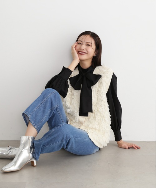 N.（N. Natural Beauty Basic）（エヌエヌナチュラルビューティーベーシック）の「◆ループフリンジルーズニットベスト（ニット/セーター・レディース・アイボリー/ブラック・MEDIUM）」の17枚目の写真