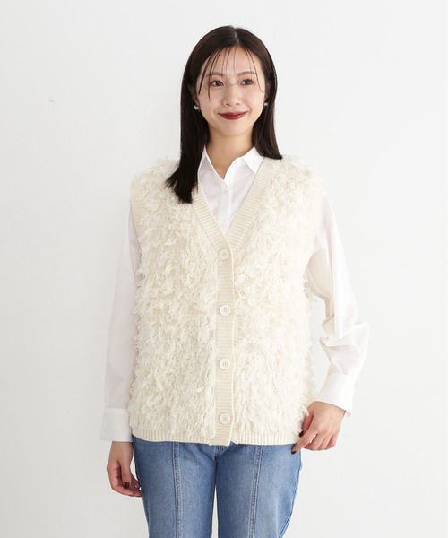 N.（N. Natural Beauty Basic）（エヌエヌナチュラルビューティーベーシック）の「◆ループフリンジルーズニットベスト（ニット/セーター・レディース・アイボリー/ブラック・MEDIUM）」の10枚目の写真