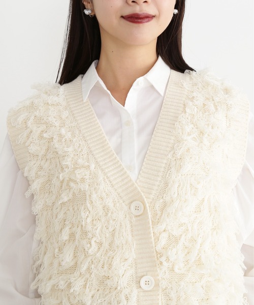 N.（N. Natural Beauty Basic）（エヌエヌナチュラルビューティーベーシック）の「◆ループフリンジルーズニットベスト（ニット/セーター・レディース・アイボリー/ブラック・MEDIUM）」の13枚目の写真