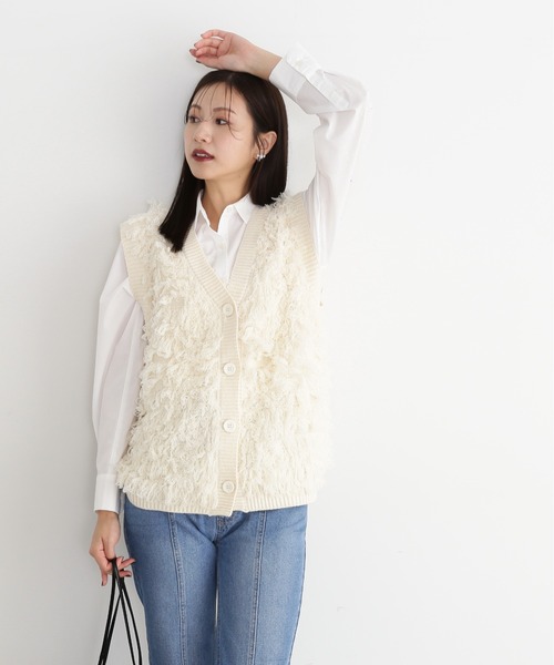 N.（N. Natural Beauty Basic）（エヌエヌナチュラルビューティーベーシック）の「◆ループフリンジルーズニットベスト（ニット/セーター・レディース・アイボリー/ブラック・MEDIUM）」の5枚目の写真