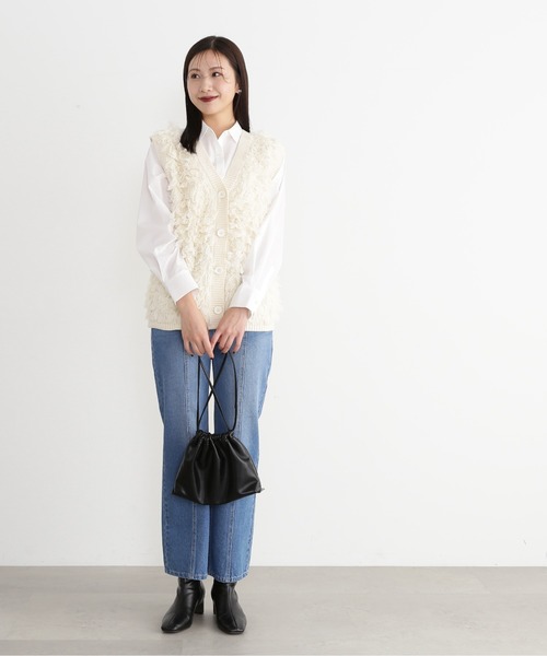 N.（N. Natural Beauty Basic）（エヌエヌナチュラルビューティーベーシック）の「◆ループフリンジルーズニットベスト（ニット/セーター・レディース・アイボリー/ブラック・MEDIUM）」の6枚目の写真