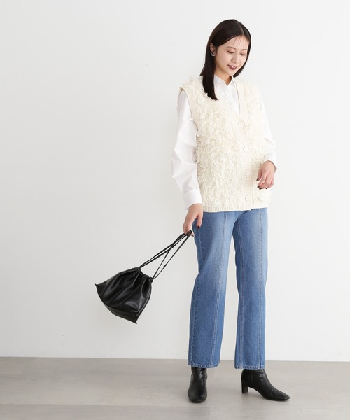 N.（N. Natural Beauty Basic）（エヌエヌナチュラルビューティーベーシック）の「◆ループフリンジルーズニットベスト（ニット/セーター・レディース・アイボリー/ブラック・MEDIUM）」の7枚目の写真