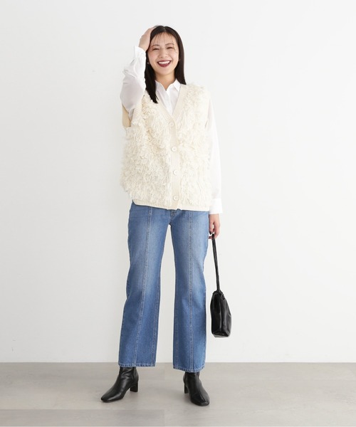 N.（N. Natural Beauty Basic）（エヌエヌナチュラルビューティーベーシック）の「◆ループフリンジルーズニットベスト（ニット/セーター・レディース・アイボリー/ブラック・MEDIUM）」の8枚目の写真