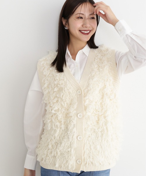 N.（N. Natural Beauty Basic）（エヌエヌナチュラルビューティーベーシック）の「◆ループフリンジルーズニットベスト（ニット/セーター・レディース・アイボリー/ブラック・MEDIUM）」の9枚目の写真