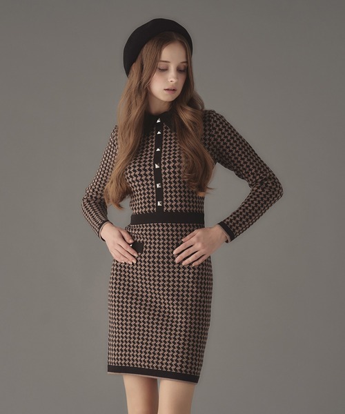 Pied-de-poule tight knit one-piece（ワンピース）｜emiriawiz（エミリアウィズ）