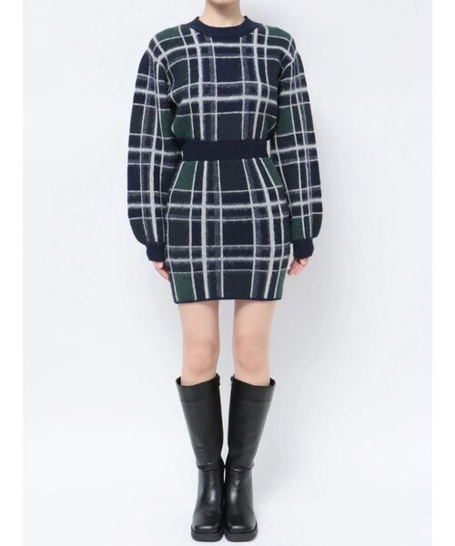 EMODA（エモダ）の「ジャガードチェックスカート（スカート・レディース・ブラック/ベージュ/ネイビー・FREE）」の7枚目の写真