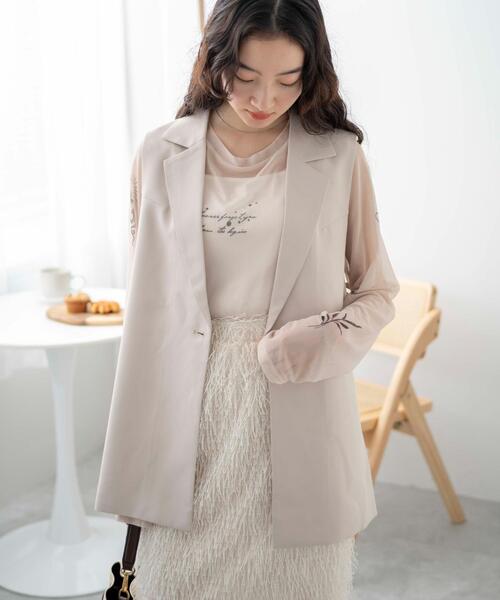 WEGO（ウィゴー）の「WEGO/サイドリボンテーラードベスト（ベスト・レディース・オフホワイト/ブラック・FREE）」の14枚目の写真