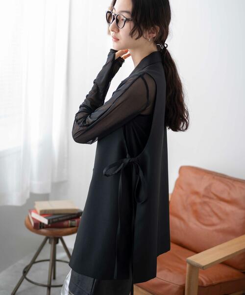 WEGO（ウィゴー）の「WEGO/サイドリボンテーラードベスト（ベスト・レディース・オフホワイト/ブラック・FREE）」の7枚目の写真