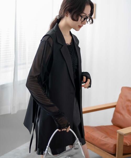 WEGO（ウィゴー）の「WEGO/サイドリボンテーラードベスト（ベスト・レディース・オフホワイト/ブラック・FREE）」の9枚目の写真