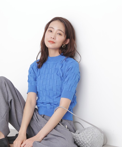 N.(N. Natural Beauty Basic)(エヌエヌナチュラルビューティーベーシック)の「◆ブロック編みニット(ニット/セーター・レディース・ブルー/オフホワイト/モカ・MEDIUM)」の19枚目の写真