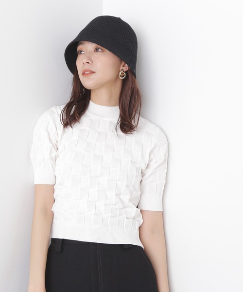 N.(N. Natural Beauty Basic)(エヌエヌナチュラルビューティーベーシック)の「◆ブロック編みニット(ニット/セーター・レディース・ブルー/オフホワイト/モカ・MEDIUM)」の9枚目の写真