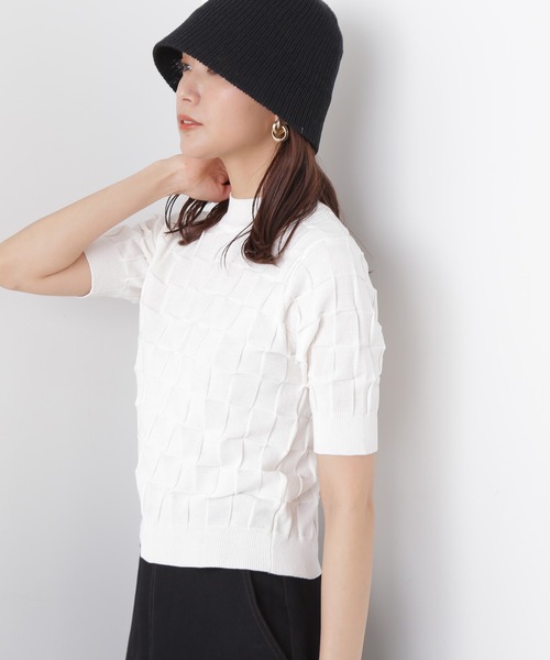 N.(N. Natural Beauty Basic)(エヌエヌナチュラルビューティーベーシック)の「◆ブロック編みニット(ニット/セーター・レディース・ブルー/オフホワイト/モカ・MEDIUM)」の10枚目の写真