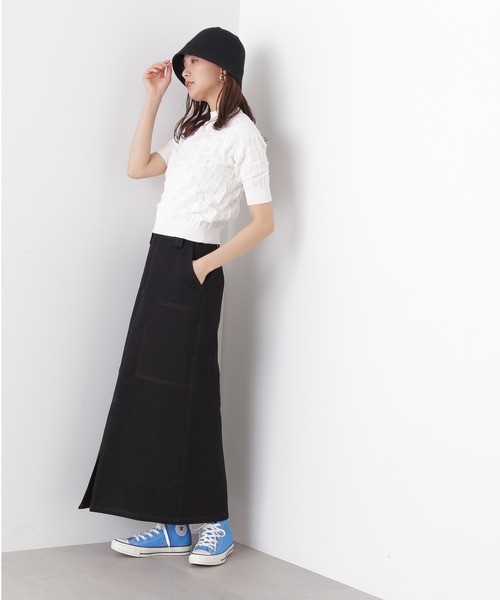 N.(N. Natural Beauty Basic)(エヌエヌナチュラルビューティーベーシック)の「◆ブロック編みニット(ニット/セーター・レディース・ブルー/オフホワイト/モカ・MEDIUM)」の6枚目の写真