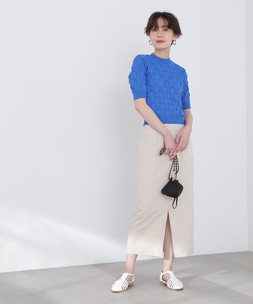 N.(N. Natural Beauty Basic)(エヌエヌナチュラルビューティーベーシック)の「◆ブロック編みニット(ニット/セーター・レディース・ブルー/オフホワイト/モカ・MEDIUM)」の14枚目の写真