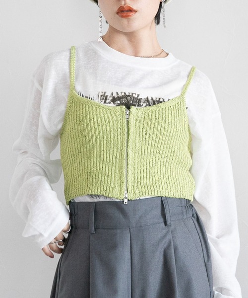 RAGEBLUE（レイジブルー）の「2WAY/スパンコールZIPニットビスチェ（ベスト・レディース・ホワイト/グリーン/ブラック・FREE）」の3枚目の写真