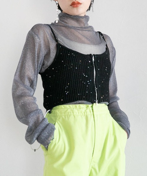 RAGEBLUE（レイジブルー）の「2WAY/スパンコールZIPニットビスチェ（ベスト・レディース・ホワイト/グリーン/ブラック・FREE）」の8枚目の写真