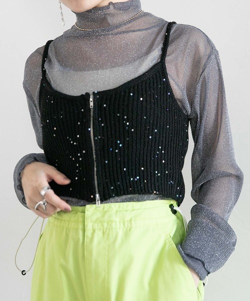 RAGEBLUE（レイジブルー）の「2WAY/スパンコールZIPニットビスチェ（ベスト・レディース・ホワイト/グリーン/ブラック・FREE）」の13枚目の写真