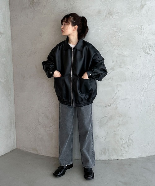 feepur（フェピュール）の「レザーライクビッグブルゾン（ブルゾン・レディース・ブラック・MEDIUM）」の12枚目の写真