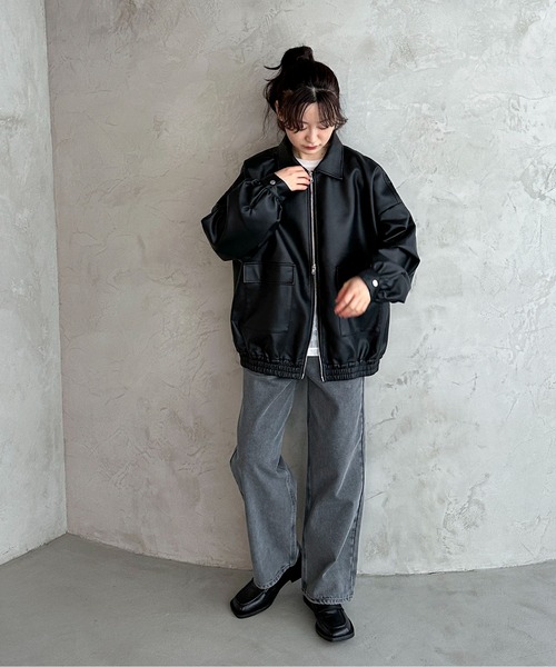 feepur（フェピュール）の「レザーライクビッグブルゾン（ブルゾン・レディース・ブラック・MEDIUM）」の13枚目の写真
