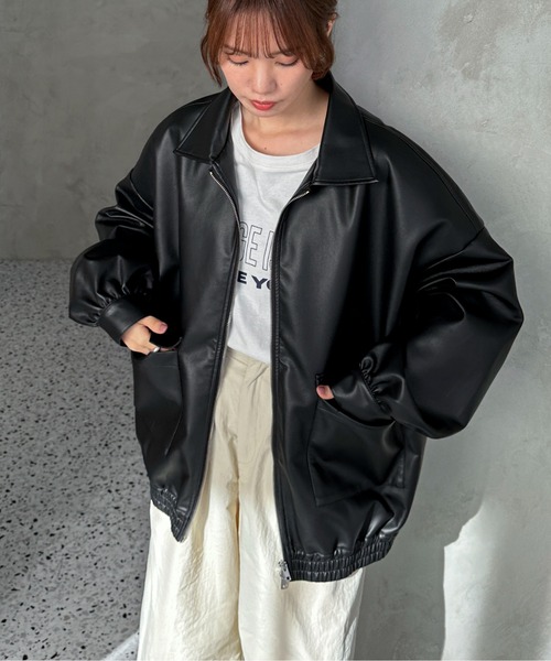 feepur（フェピュール）の「レザーライクビッグブルゾン（ブルゾン・レディース・ブラック・MEDIUM）」の8枚目の写真