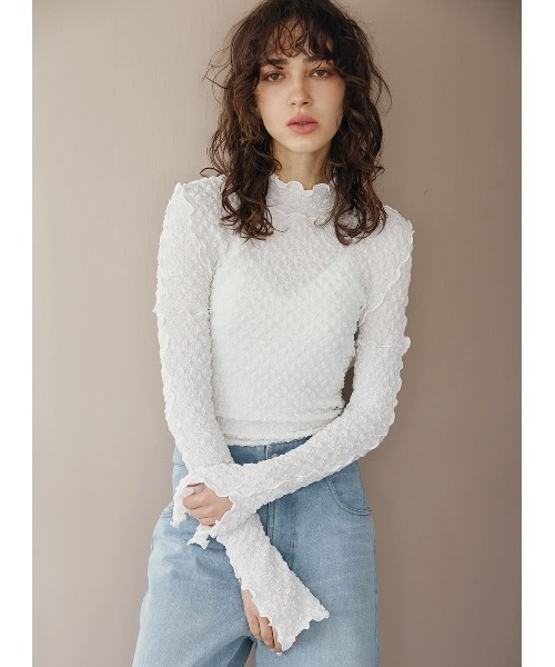 COEL（コエル）の「ジャガードメロウカットソー（Tシャツ/カットソー・レディース・ブラック/ホワイト/ミント・FREE）」の4枚目の写真