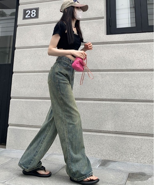 shameless（シェイムレス）の「ヴィンテージライクセミワイドデニム（デニムパンツ・レディース・サックスブルー・M/S/L）」の6枚目の写真