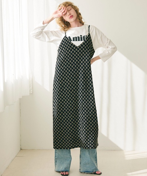 coca(coca)(コカ)の「フラワーカットジャカードバックリボンキャミワンピース(ワンピース・レディース・ブラック/グリーン・M/L)」の2枚目の写真