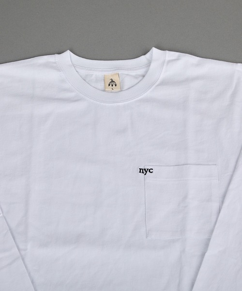 VIBGYOR(ヴィブジョー)の「ヘヴィウェイト天竺 ポケット刺繍 長袖 クルーネック(Tシャツ/カットソー・メンズ・ホワイト/イエロー系その他/ブラック・MEDIUM/LARGE)」の4枚目の写真