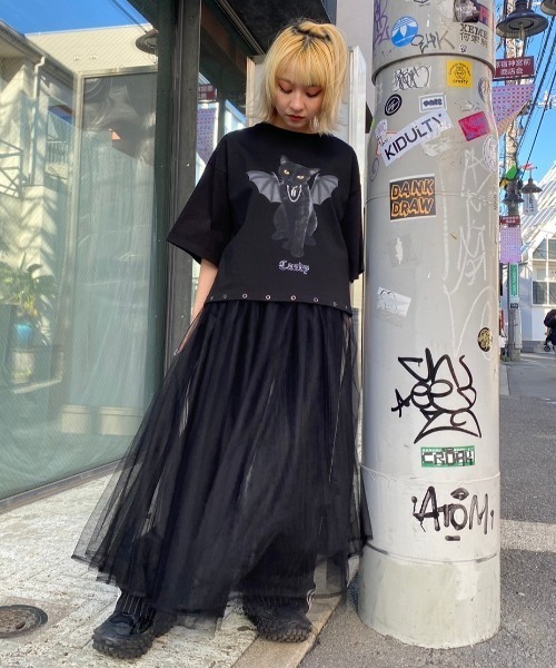 Candy Stripper(キャンディストリッパー)の「KITTEN DEVIL 2WAY Tシャツ(Tシャツ/カットソー・レディース・オフホワイト/ブラック・2)」の13枚目の写真