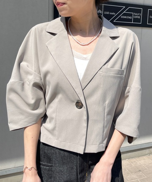 Meli rich（メリーリッチ）の「コクーン袖ショートジャケット（テーラードジャケット・レディース・アイボリー/グレイッシュベージュ・FREE）」の7枚目の写真